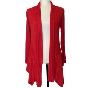 Coral Coloured Long Open Cardigan Open work Knitting
